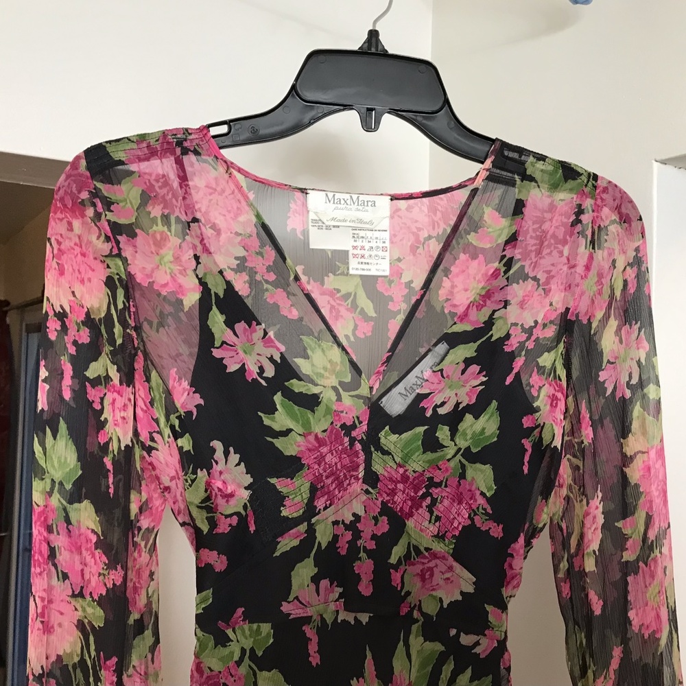 MaxMara Italy Stunning Floral Dress w/ Custom Slip Sz. 2 - Picture 7 of 9